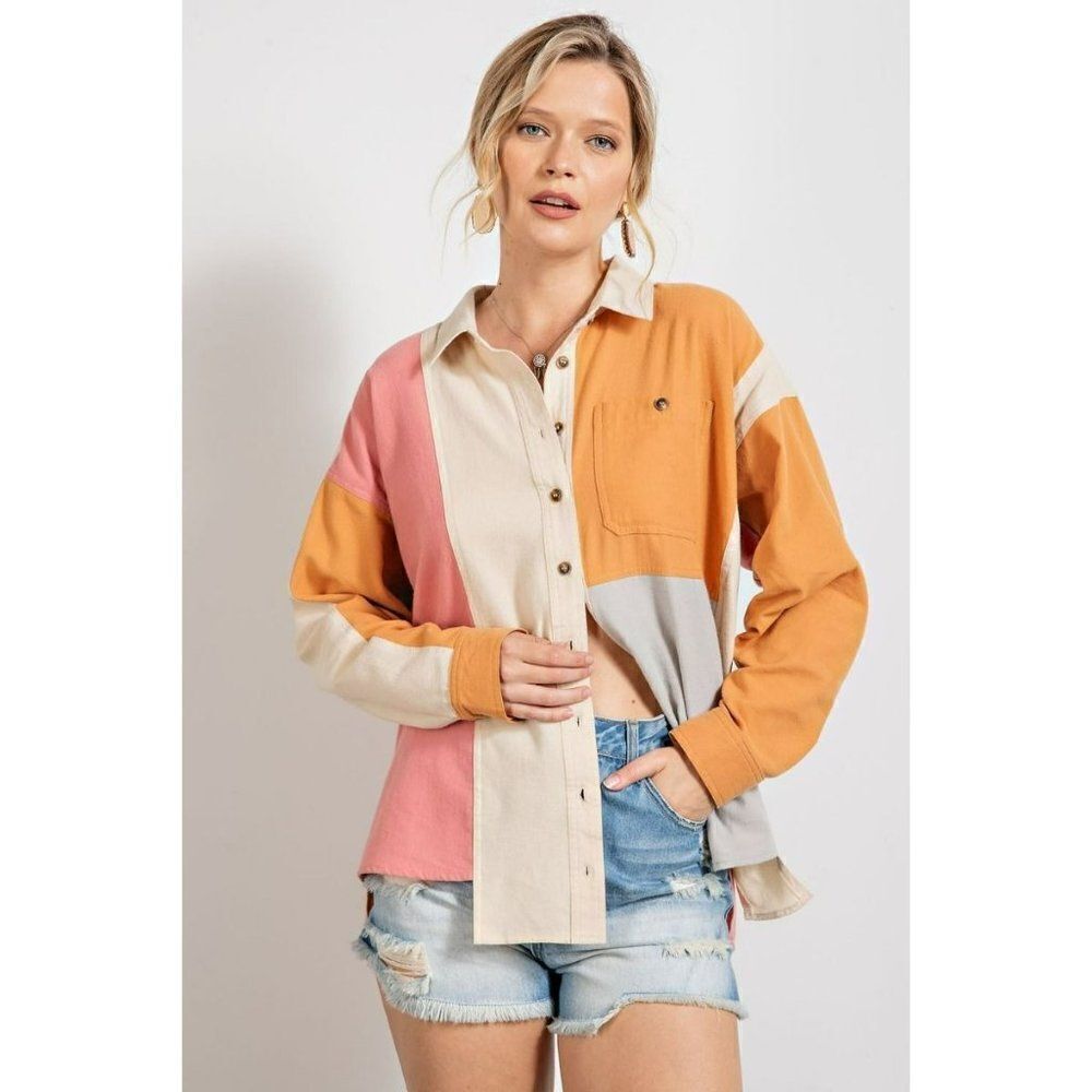 EASEL Clothing Women's Color block Button Up Shacket Boyfriend Fit New ET17871 - Picture 11 of 11